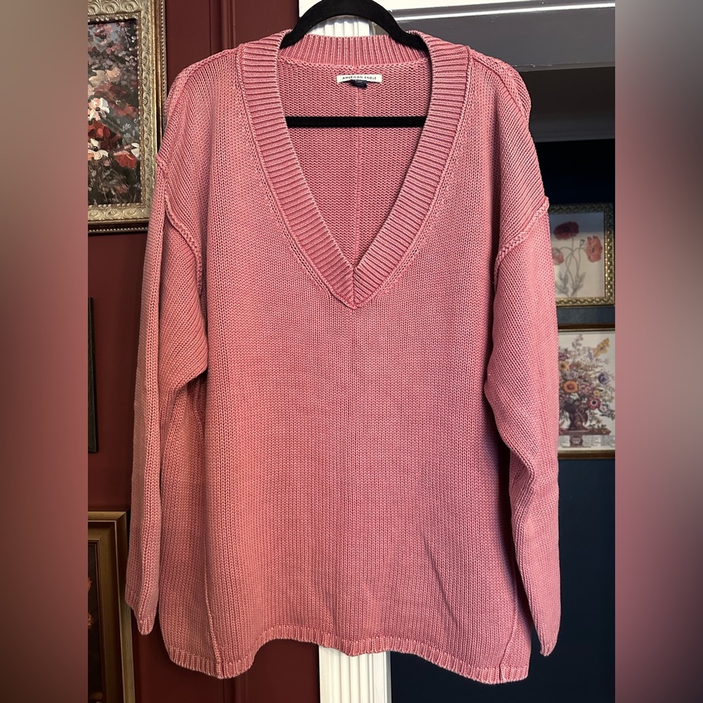 American Eagle Outfitters Big Hug V Neck Sweater Pink Size Medium